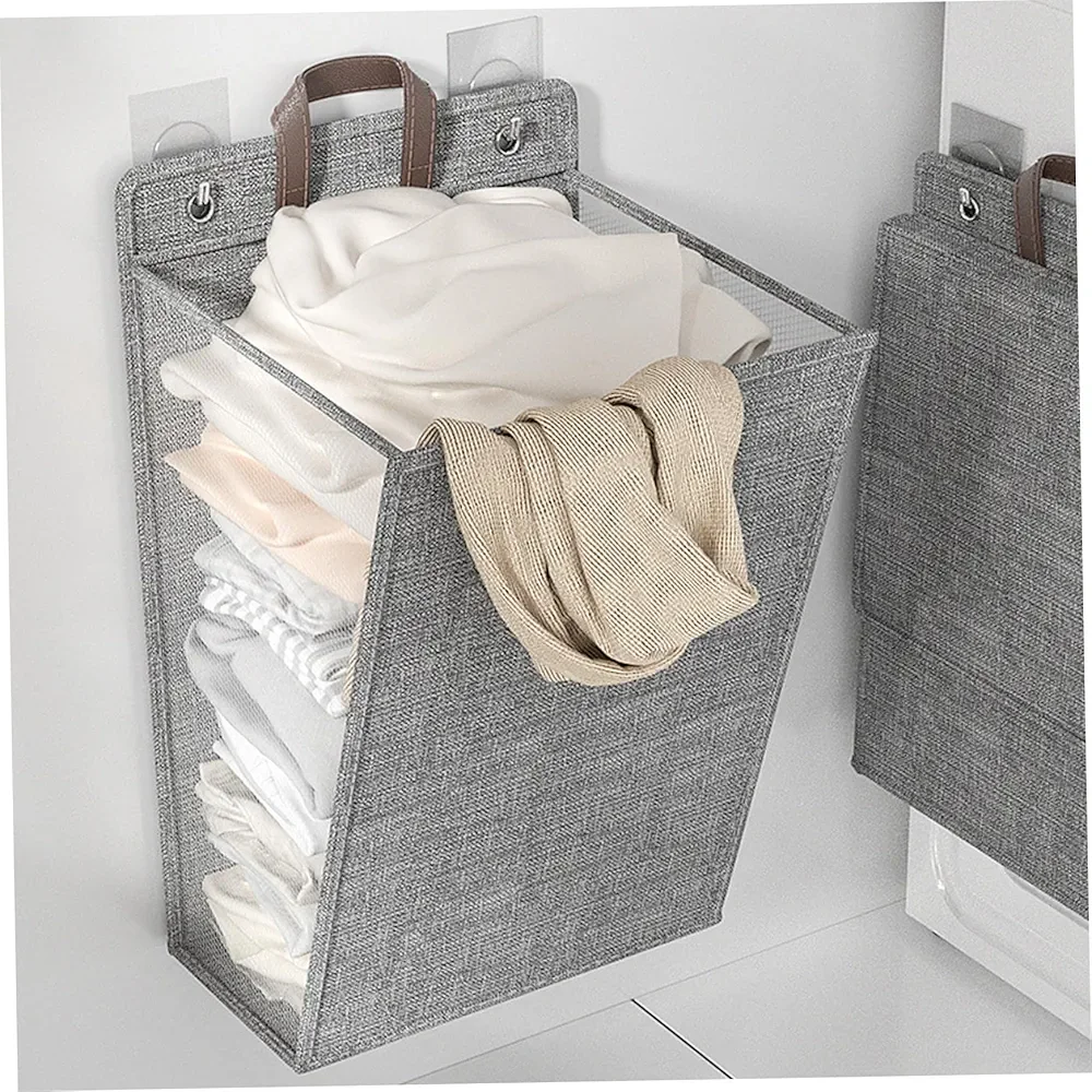 Panier à Linge Pliable Avec Couvercle – Grand Format Mailles Respirantes, Montage Mural, Gain De Place Idéal Buanderie