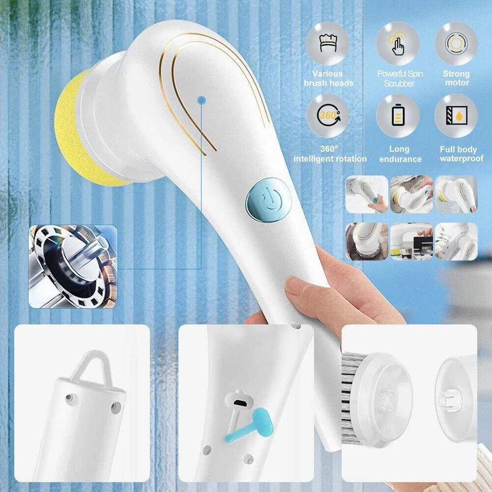 Brosse De Nettoyage Électrique Rotative - Multifonction, Sans Fil, Avec Têtes Interchangeables - Pour Salle De Bain, Cuisine, Carrelage