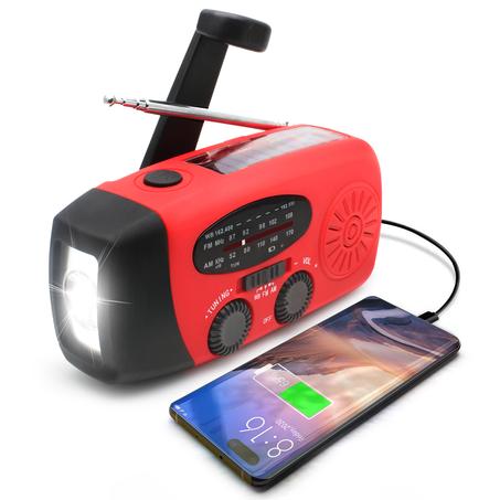 Radio avec chargeur de téléphone + lampe torche LED + alerte