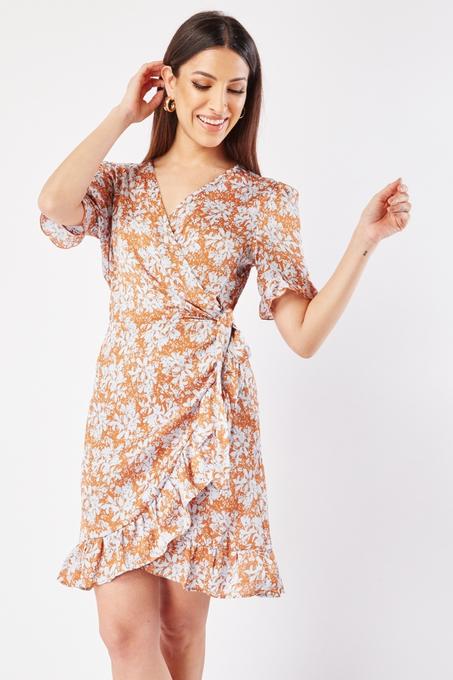 Robe portefeuille imprimée avec volants