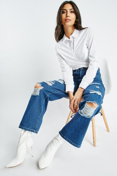 Jean bleu en denim délavé