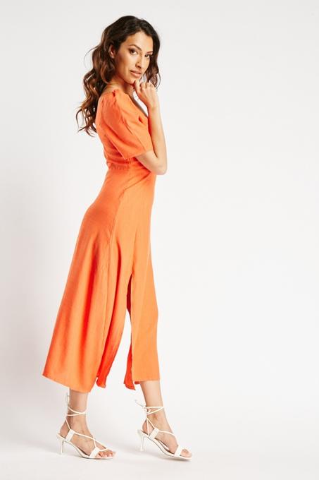 Robe midi texturée à fente avant