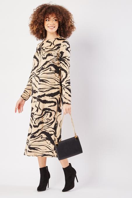 Robe midi à manches longues imprimée