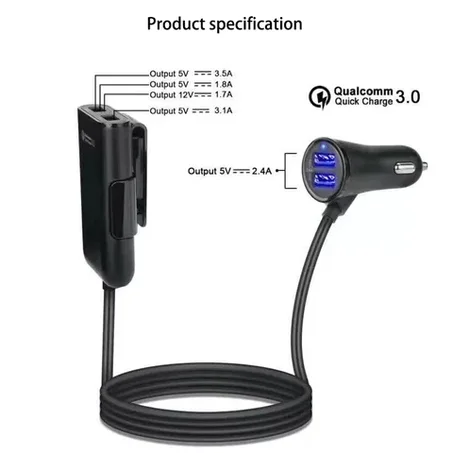 شاحن سيارة Qc3.0 سريع الشحن لأربعة منافذ USB