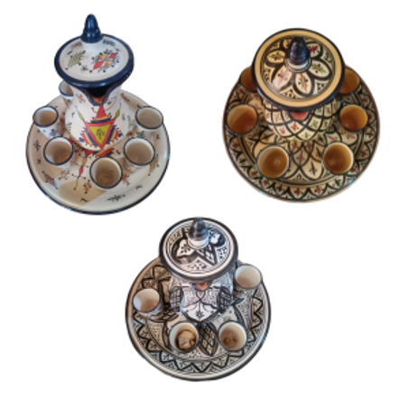 مجموعة فخارية يدوية - 6 كيسان وصينية لللبن أو الحليب 🌟🍶