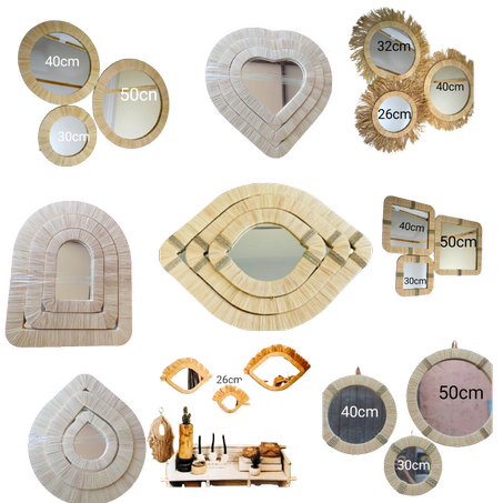 مجموعة مرايا ديكور خشبية متنوعة - مصنوعة يدوياً