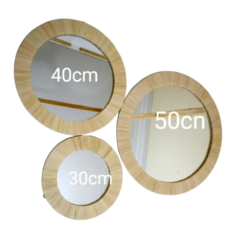 مجموعة مرايا ديكور خشبية فاخرة دائرية - مصنوعة يدوياً