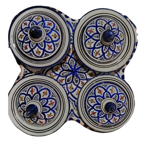 مجموعة أربع طواجن خزفية يدوية مع بلاطو 🌟🍲