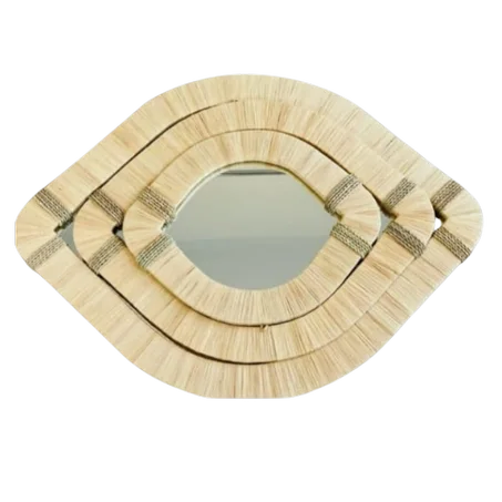 مجموعة مرايا ديكور خشبية على شكل عين - مصنوعة يدوياً