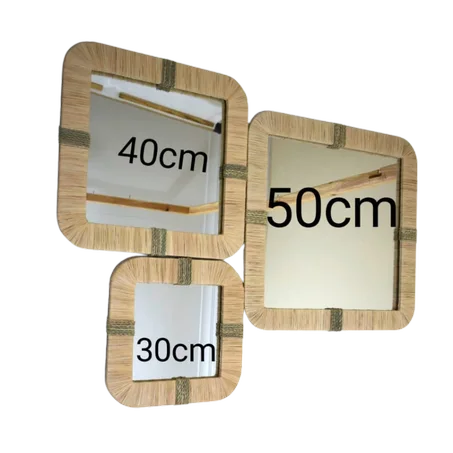 مجموعة مرايا ديكور خشبية مربعة - مصنوعة يدوياً