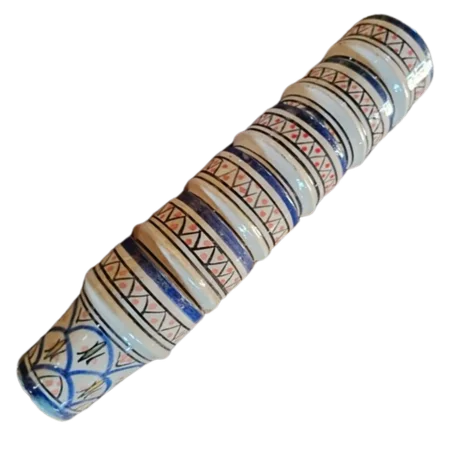 طقم 6 كؤوس خزفية يدوية بنقوش تقليدية وزخارف زرقاء (9/6 سم)