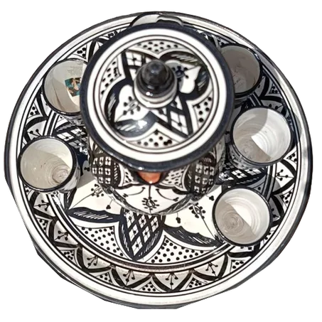 مجموعة فخارية يدوية ملونة - طقم تقديم تقليدي بالزخارف الملونة 🌟🎨