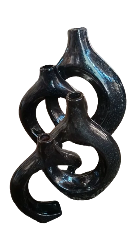 طقم فازات خزفية سوداء بأحجام متعددة على شكل حلقة