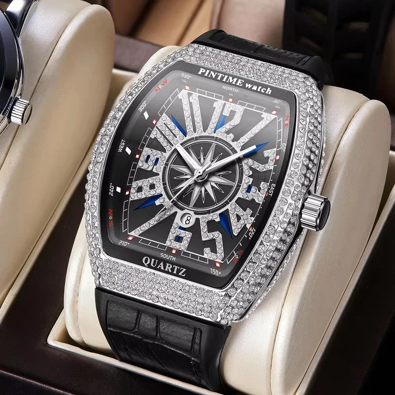 Montre de luxe ornée de strass pour hommes