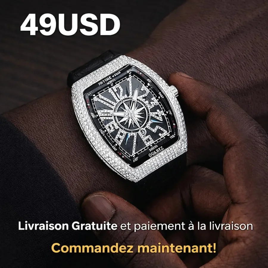 Montre de luxe ornée de strass pour hommes