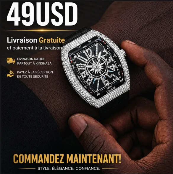Montre de luxe ornée de strass pour hommes
