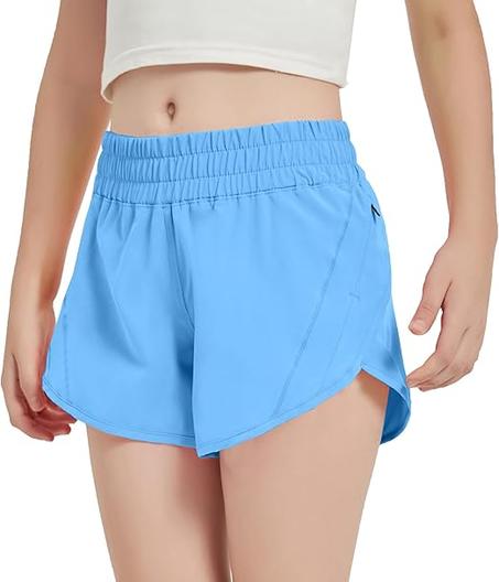 Aurefin Girls Athletic Shorts, Quick Dry Running Shorts for Kids Teen Girls Active Sports Track Shorts with Zip Pocket Liner