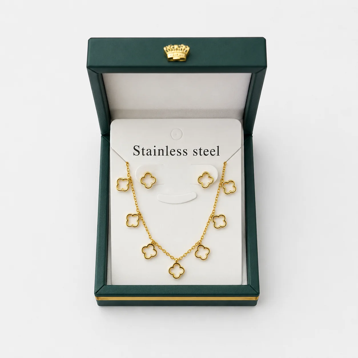 Parure bijoux en acier inoxydable – motif trèfle