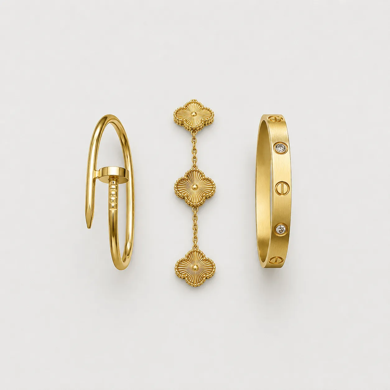 Trio de bracelets dorés en acier inoxydable