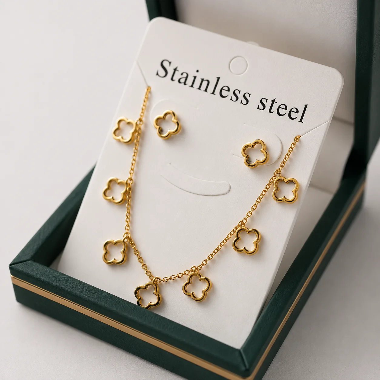 Parure bijoux en acier inoxydable – motif trèfle