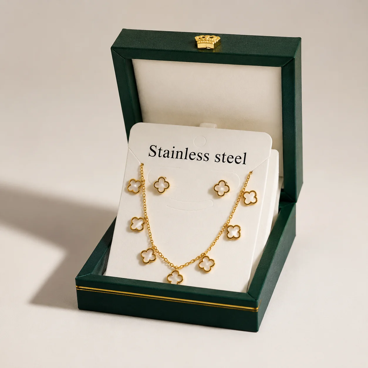 Parure bijoux en acier inoxydable – motif trèfle