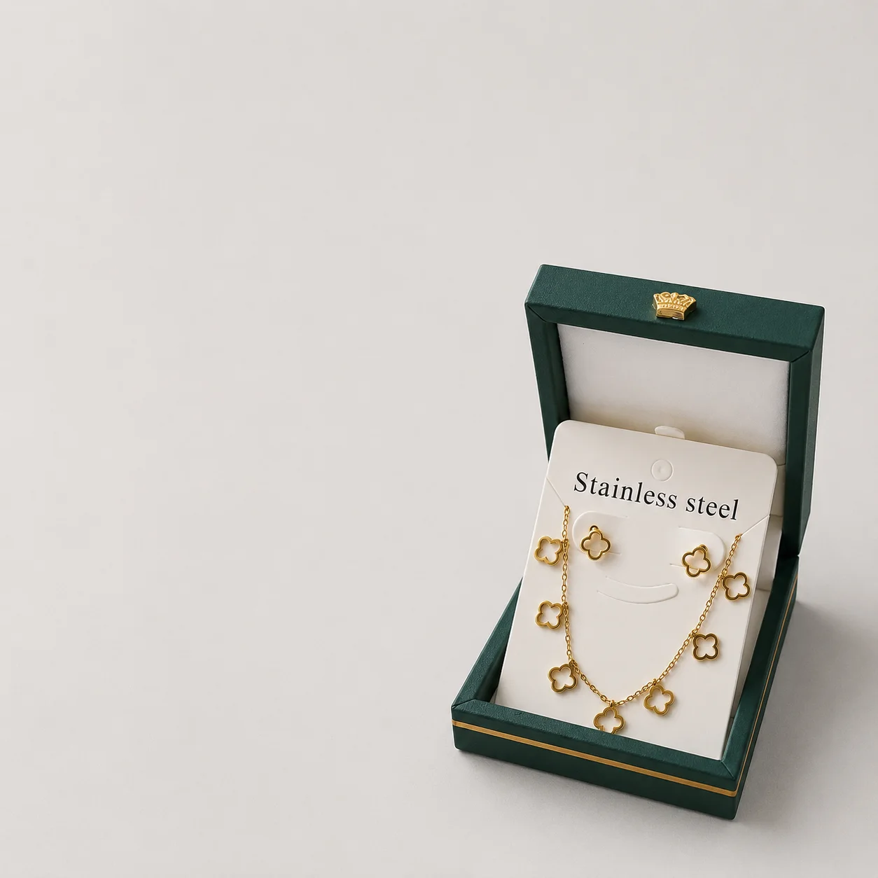Parure bijoux en acier inoxydable – motif trèfle