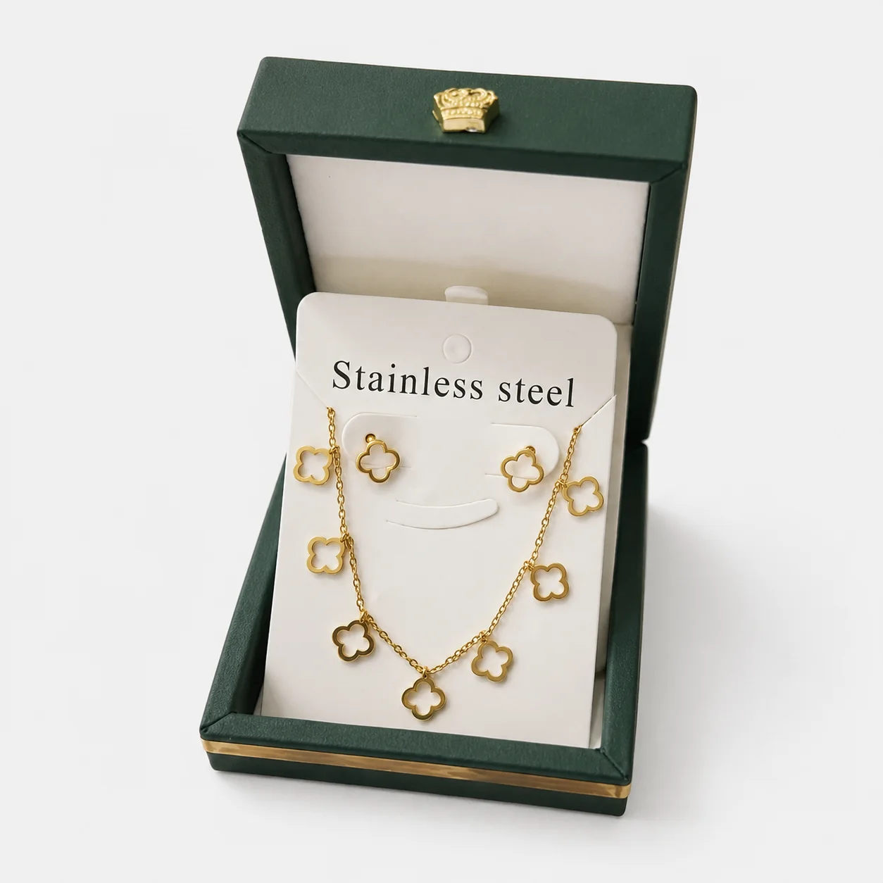 Parure bijoux en acier inoxydable – motif trèfle
