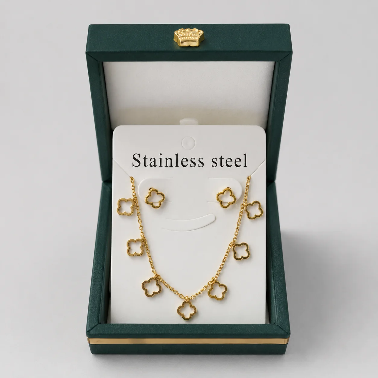 Parure bijoux en acier inoxydable – motif trèfle