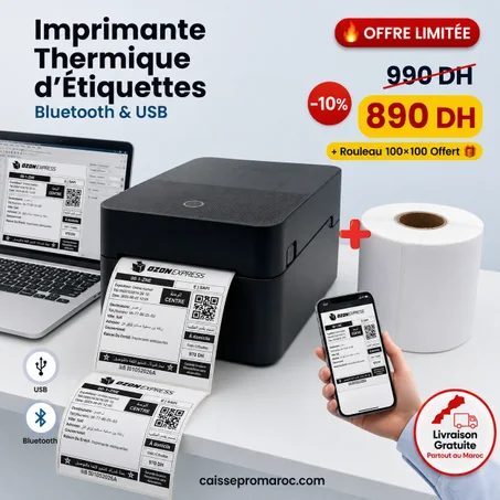 Imprimante d’Étiquettes Thermique Bluetooth & USB ES-9280 + Rouleau Offert
