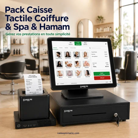 Pack Caisse Enregistreuse Tactile Coiffure & Spa & Hamam – Caisse avec Écran Tactile + Tiroir-Caisse + Imprimante Reçu