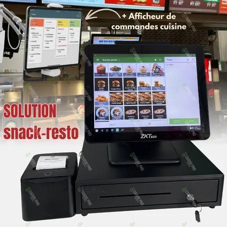 CAISSE ENREGISTREUSE TACTILE I5 NEUVE DE RESTAURANT FAST FOOD PIZZERIA AVEC ACCES A DISTANCE ET AFFICHEUR DE COMMANDE CUISINE