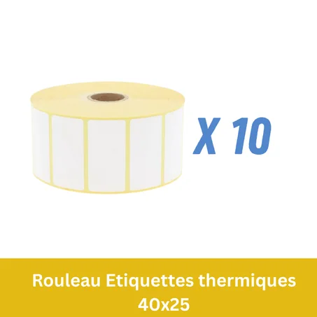 10 Rouleaux de 1000 Étiquettes Thermique autocollant 40 x 25 mm