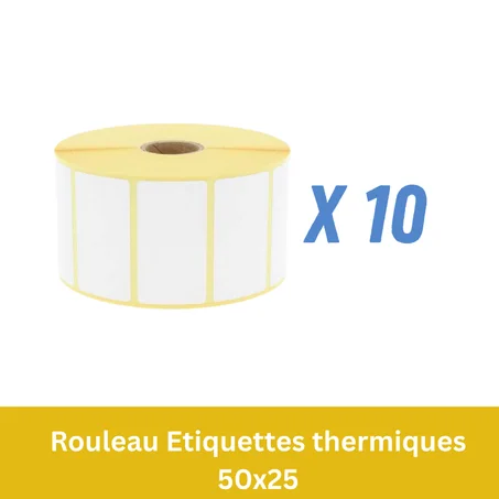 10 Rouleaux de 1000 Étiquettes Thermique autocollant 50 x 25 mm
