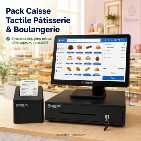 Pack Caisse Enregistreuse Tactile Pâtisserie & Boulangerie – Grand Écran + Tiroir-Caisse + Imprimante Ticket