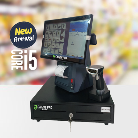 CAISSE ENREGISTREUSE TACTILE I5 IMPRIMANTE INTEGREE + LECTEUR CODE BARRE MINI MARKET PARFUMERIE PARAPHARMACIE COSMETIQUE PARFUMERIE