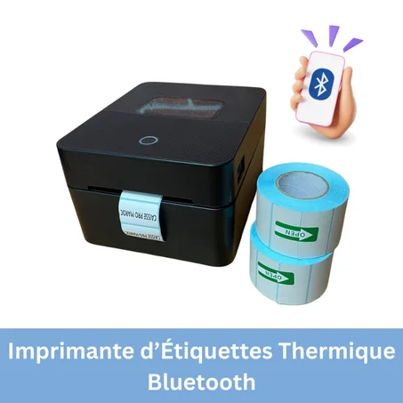 Imprimante d’Étiquettes Thermique Haute Performance – Bluetooth, LAN & USB (+ 2 Rouleaux 50x25 Offert)