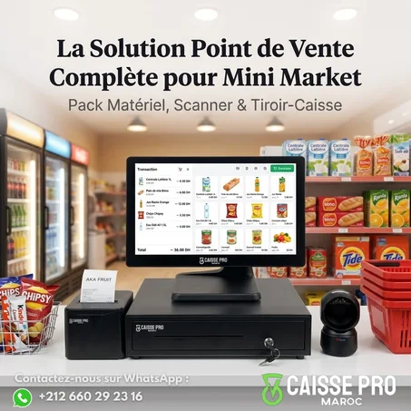 Pack Caisse Enregistreuse Solution Complète pour Mini Market & Épicerie avec Scanner et Tiroir-Caisse au Maroc