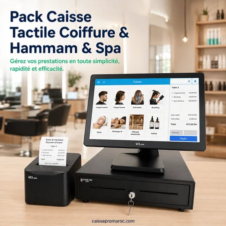Pack Caisse Enregistreuse Tactile Coiffure & Hammam & Spa – Caisse avec Écran Tactile + Tiroir-Caisse + Imprimante Reçu