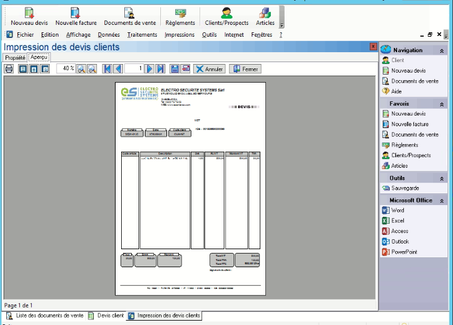 APPLICATION DEVIS ET FACTURATION