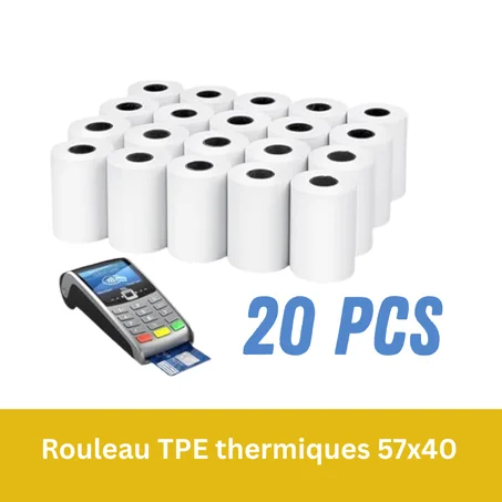 20 rouleaux papier thermique 57 x 40 mm pour TPE