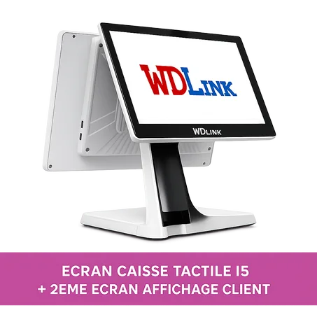 Écran Caisse Tactile I5 128 SSD 15,6" + affichage clients / Les couleurs disponible : blanc et noir
