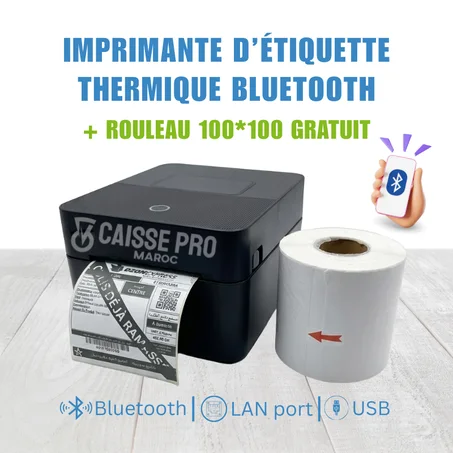 Imprimante d’Étiquettes Thermique Haute Performance – Bluetooth, LAN & USB (+ Rouleau 100x100 Offert)