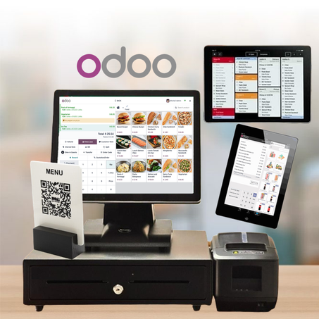 PACK CAISSE ENREGISTREUSE TACTILE ODOO POUR RESTAURANT + TABLETTE SERVEURS ET AFFICHEUR CUISINE