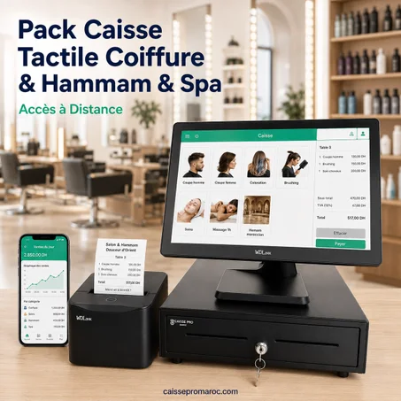 Pack Caisse Enregistreuse Tactile Coiffure & Hammam & Spa – Caisse avec Écran Tactile + Suivi à Distance + Tiroir-Caisse + Imprimante Reçu
