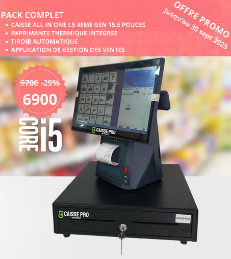 CAISSE ENREGISTREUSE TACTILE I5 IMPRIMANTE INTEGREE CAFE RESTO PATISSERIE CHOCOLATERIE PARFUMERIE COIFFEUR SPA HAMMAM