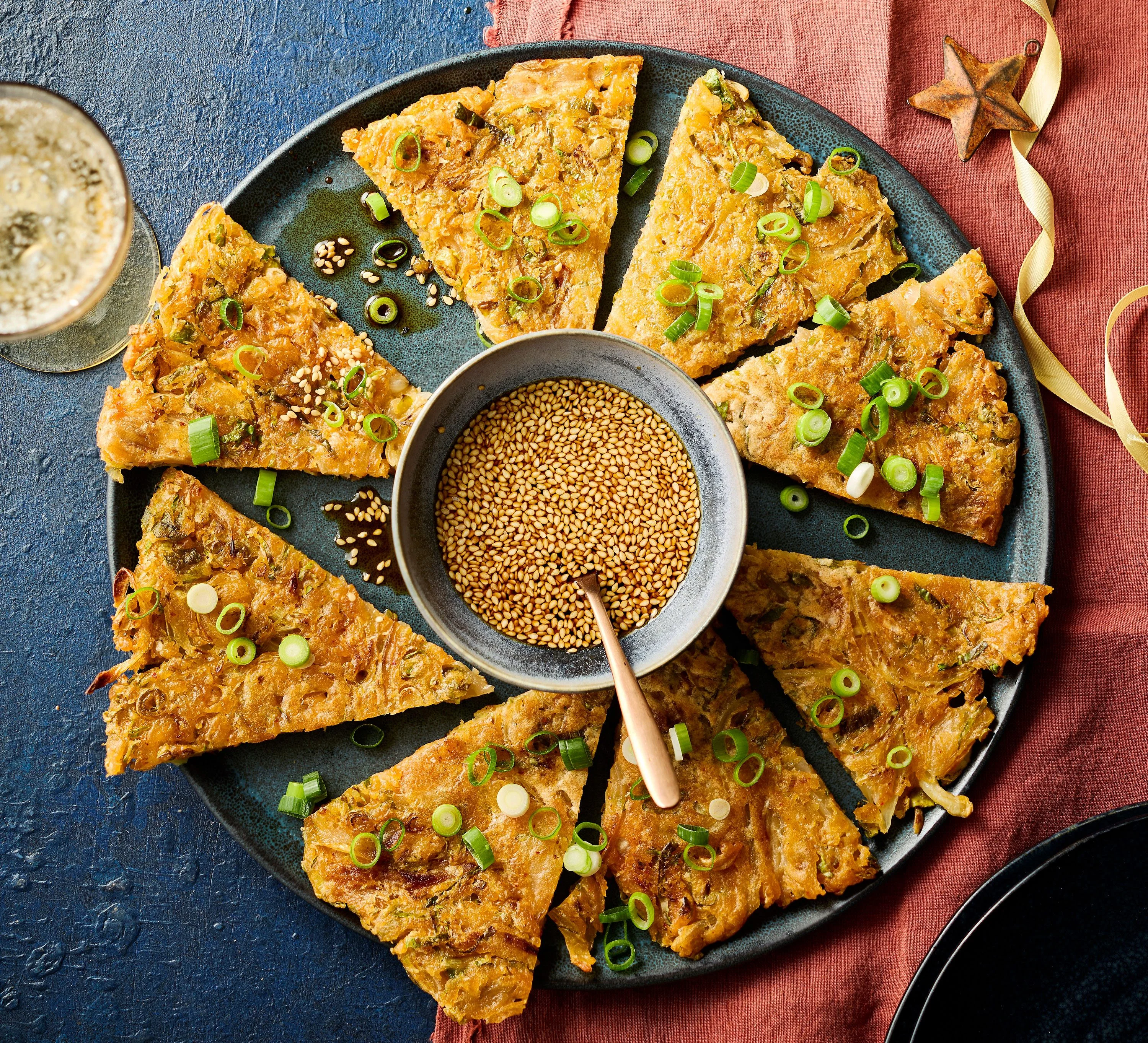 Sprout & kimchi Korean-style pancakes