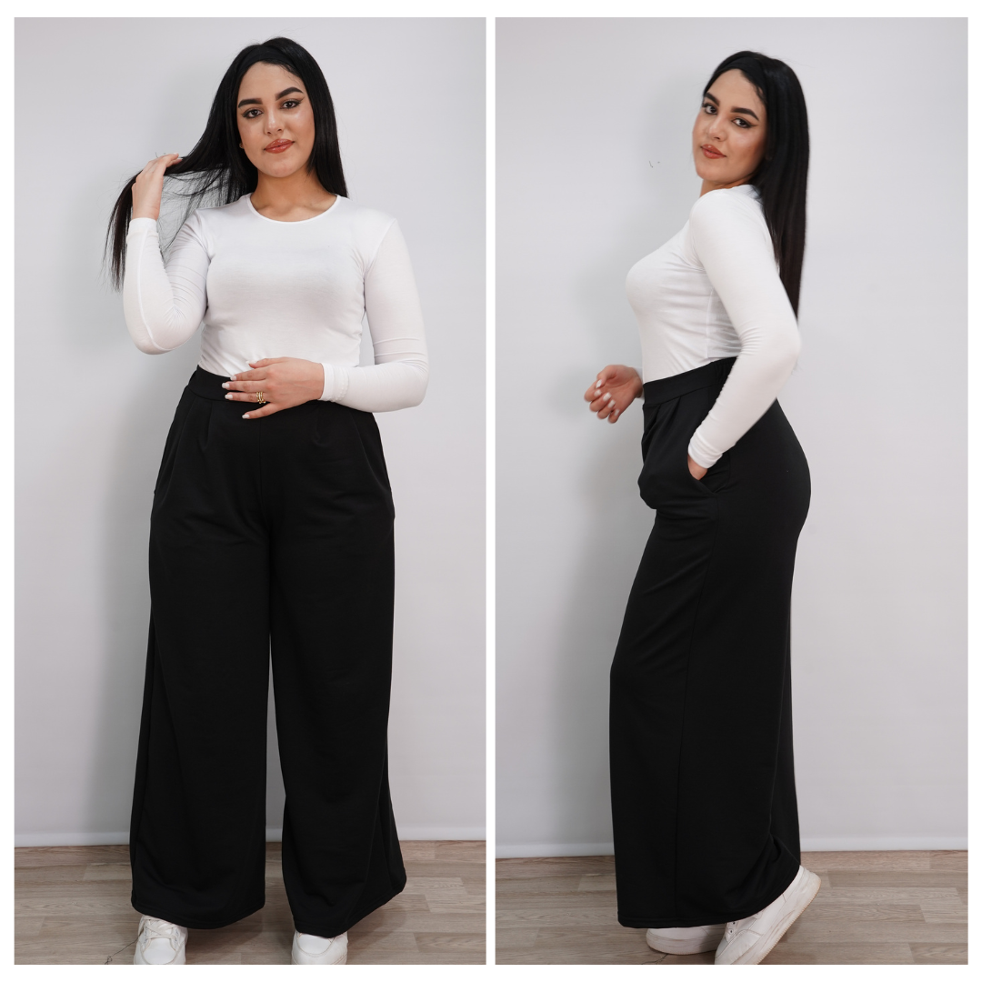 سروال مونطوني واسع بخصر عالي