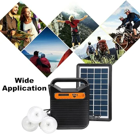 Indoor and Outdoor Bluetooth Solar Panel Generator Kit USB Charger Home System + 3 LED Bulbs + MP3 Radio Emergency Lighting