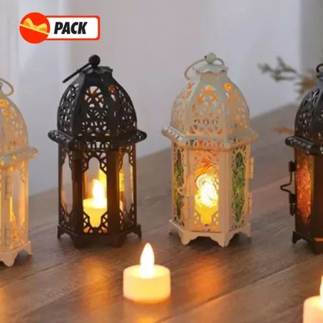 باك 02 حامل شموع فانوس حديد للزينة