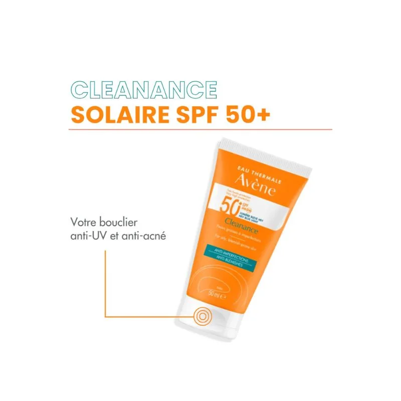 AVÈNE Cleanance Solaire SPF50+ 50ml Très Haute Protection Peaux Grasses Acnéiques Matifiant Anti-Imperfections
